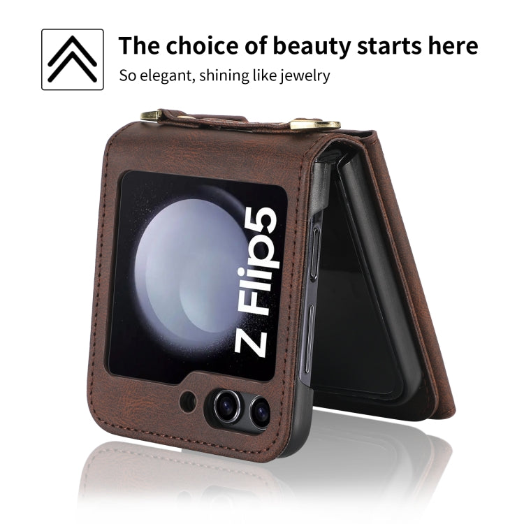 For Samsung Galaxy Z Flip5 POLA Skin Feel Multi-Card Slots Zipper Wallet Phone Case