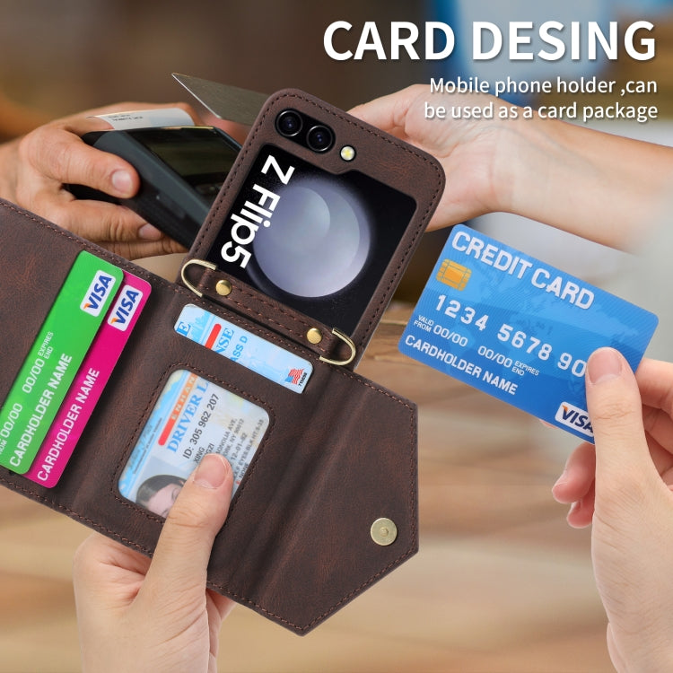 For Samsung Galaxy Z Flip5 POLA Skin Feel Multi-Card Slots Zipper Wallet Phone Case