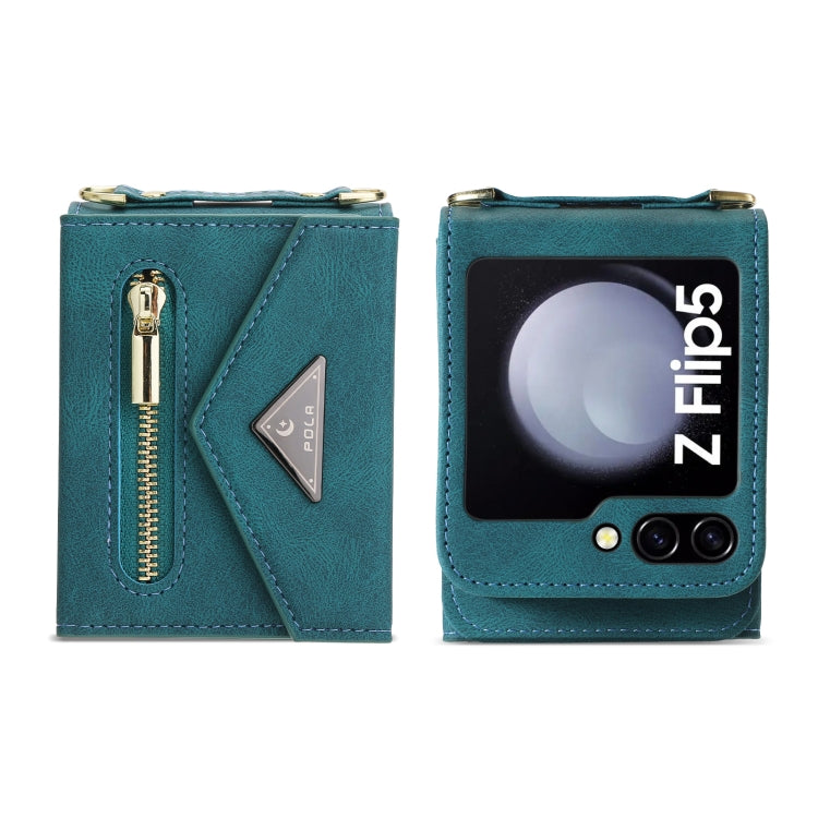 For Samsung Galaxy Z Flip5 POLA Skin Feel Multi-Card Slots Zipper Wallet Phone Case