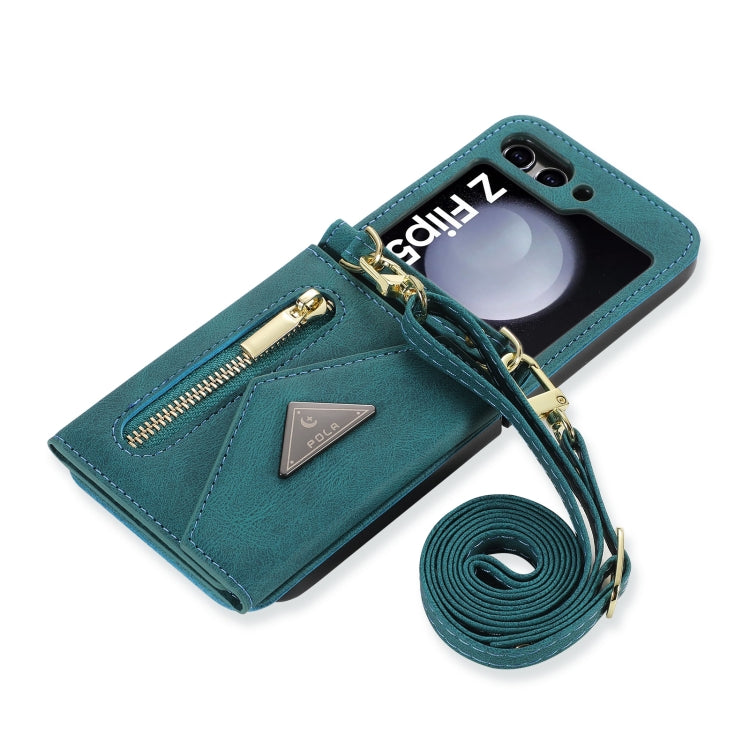 For Samsung Galaxy Z Flip5 POLA Skin Feel Multi-Card Slots Zipper Wallet Phone Case