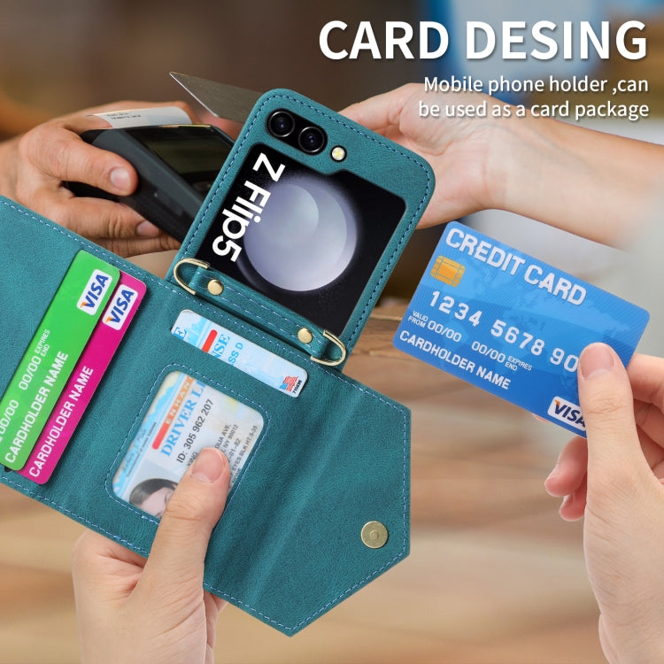 For Samsung Galaxy Z Flip5 POLA Skin Feel Multi-Card Slots Zipper Wallet Phone Case