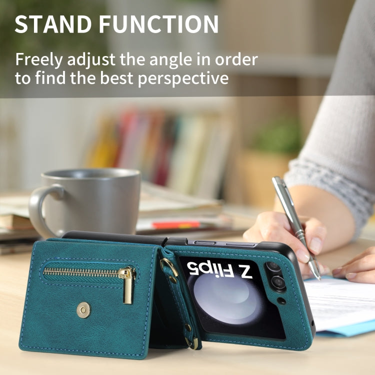 For Samsung Galaxy Z Flip5 POLA Skin Feel Multi-Card Slots Zipper Wallet Phone Case