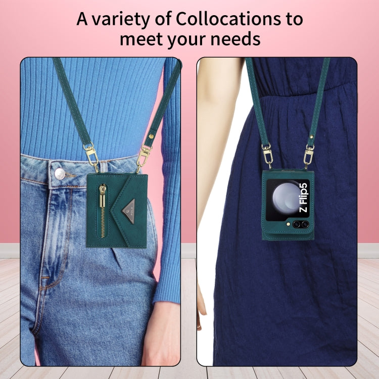 For Samsung Galaxy Z Flip5 POLA Skin Feel Multi-Card Slots Zipper Wallet Phone Case