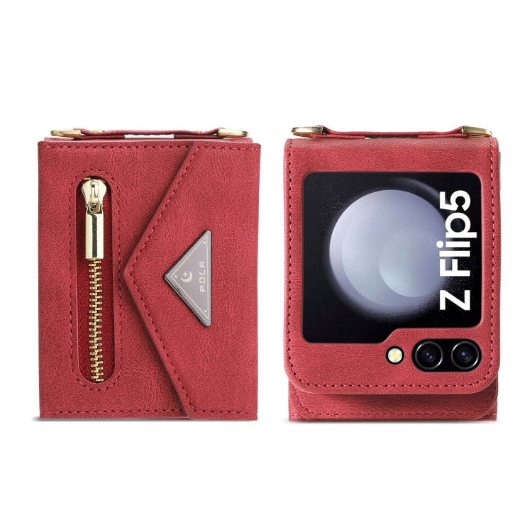 For Samsung Galaxy Z Flip5 POLA Skin Feel Multi-Card Slots Zipper Wallet Phone Case