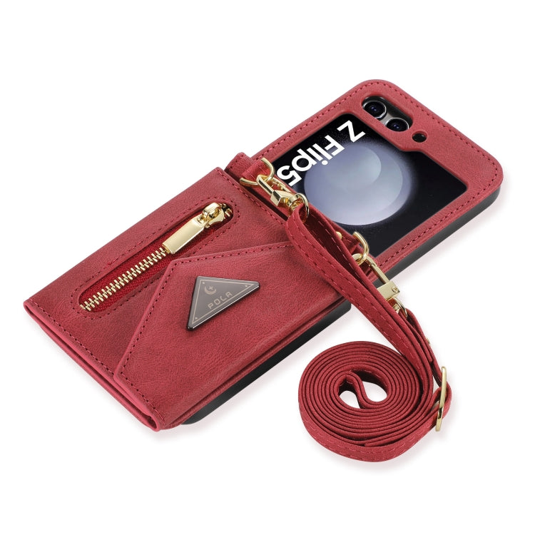 For Samsung Galaxy Z Flip5 POLA Skin Feel Multi-Card Slots Zipper Wallet Phone Case