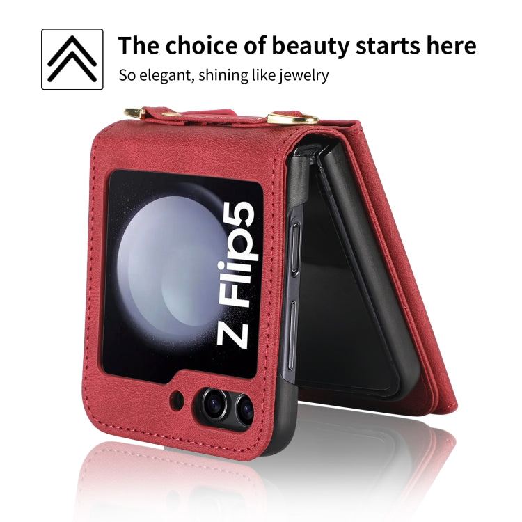 For Samsung Galaxy Z Flip5 POLA Skin Feel Multi-Card Slots Zipper Wallet Phone Case