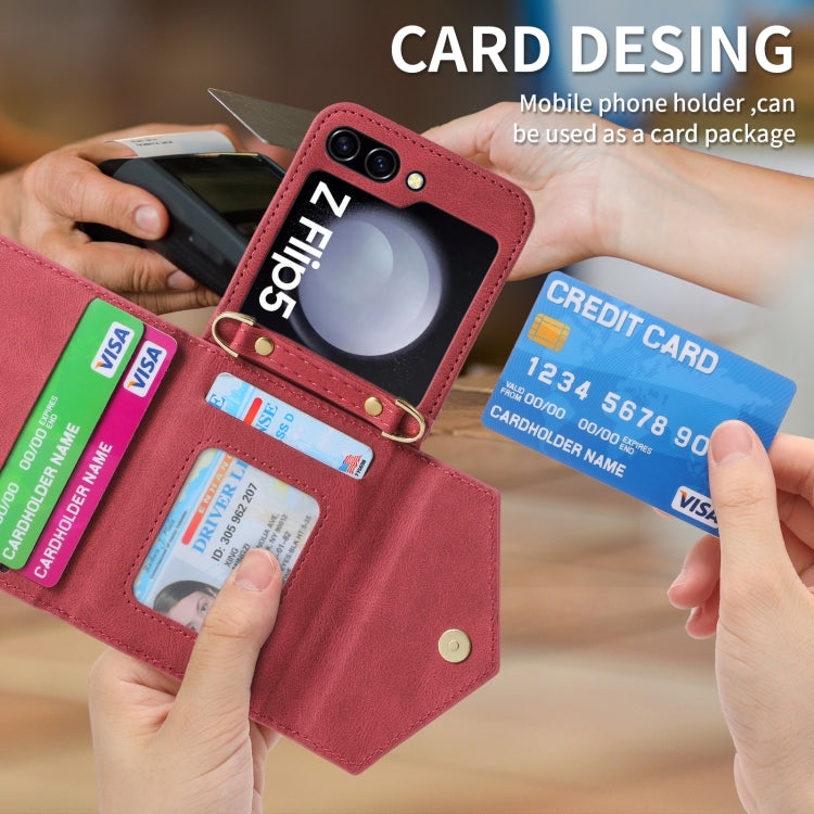 For Samsung Galaxy Z Flip5 POLA Skin Feel Multi-Card Slots Zipper Wallet Phone Case