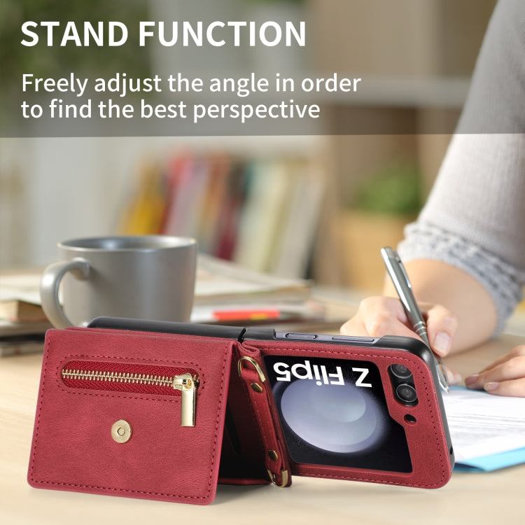 For Samsung Galaxy Z Flip5 POLA Skin Feel Multi-Card Slots Zipper Wallet Phone Case