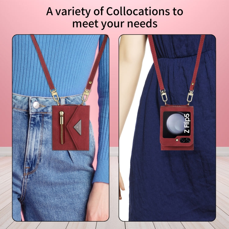 For Samsung Galaxy Z Flip5 POLA Skin Feel Multi-Card Slots Zipper Wallet Phone Case