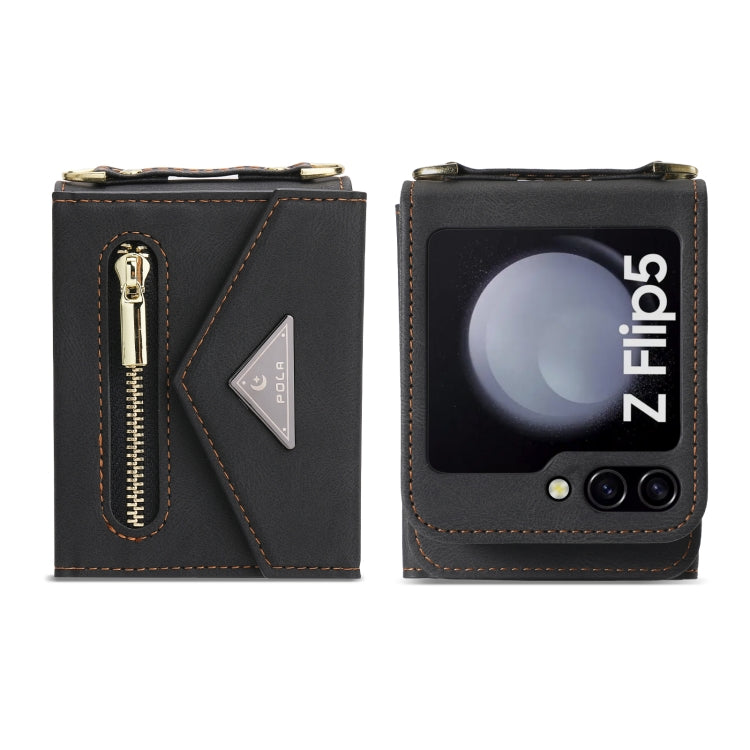 For Samsung Galaxy Z Flip5 POLA Skin Feel Multi-Card Slots Zipper Wallet Phone Case
