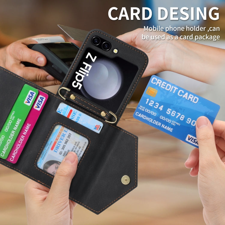 For Samsung Galaxy Z Flip5 POLA Skin Feel Multi-Card Slots Zipper Wallet Phone Case