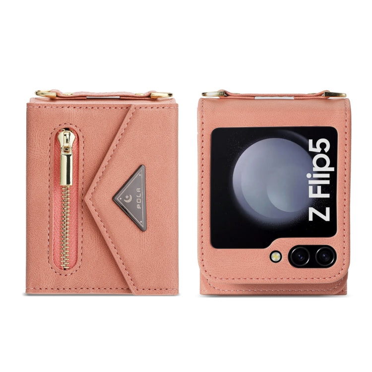 For Samsung Galaxy Z Flip5 POLA Skin Feel Multi-Card Slots Zipper Wallet Phone Case
