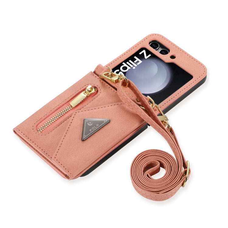 For Samsung Galaxy Z Flip5 POLA Skin Feel Multi-Card Slots Zipper Wallet Phone Case
