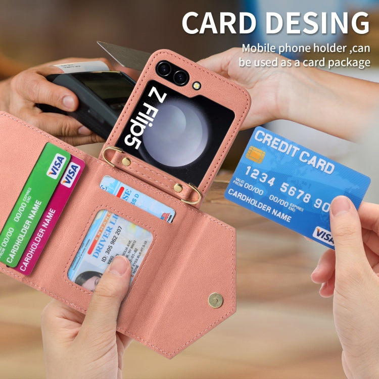For Samsung Galaxy Z Flip5 POLA Skin Feel Multi-Card Slots Zipper Wallet Phone Case
