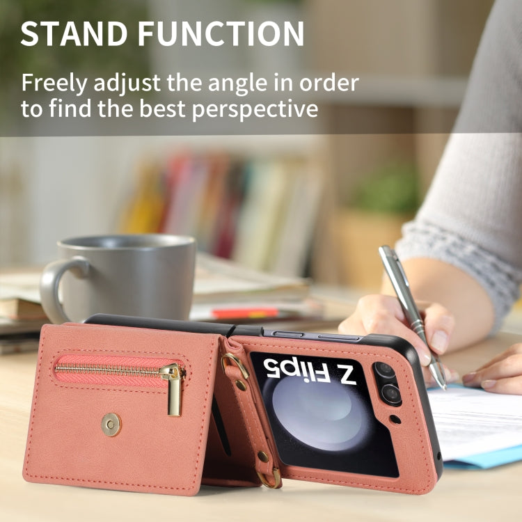 For Samsung Galaxy Z Flip5 POLA Skin Feel Multi-Card Slots Zipper Wallet Phone Case