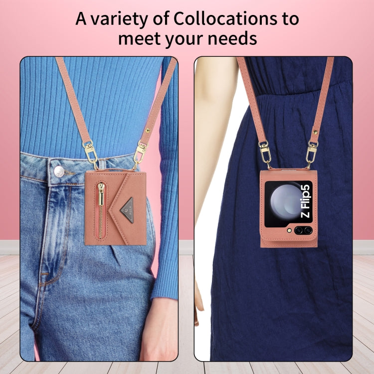 For Samsung Galaxy Z Flip5 POLA Skin Feel Multi-Card Slots Zipper Wallet Phone Case