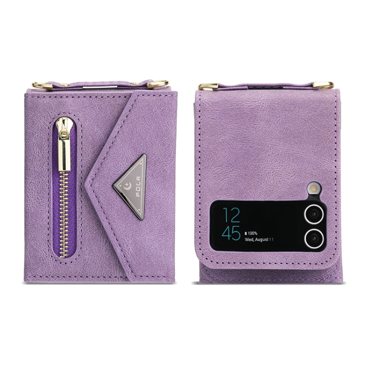 For Samsung Galaxy Z Flip4 POLA Skin Feel Multi-Card Slots Zipper Wallet Phone Case