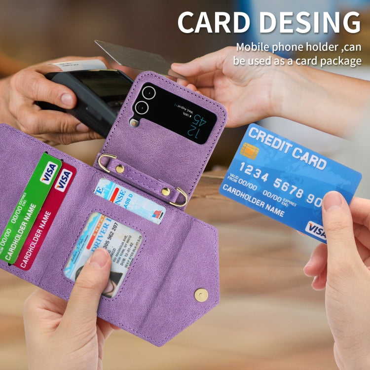 For Samsung Galaxy Z Flip4 POLA Skin Feel Multi-Card Slots Zipper Wallet Phone Case