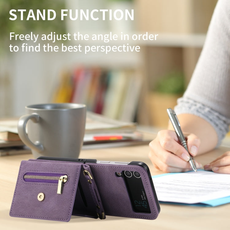 For Samsung Galaxy Z Flip4 POLA Skin Feel Multi-Card Slots Zipper Wallet Phone Case