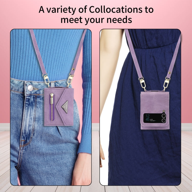 For Samsung Galaxy Z Flip4 POLA Skin Feel Multi-Card Slots Zipper Wallet Phone Case