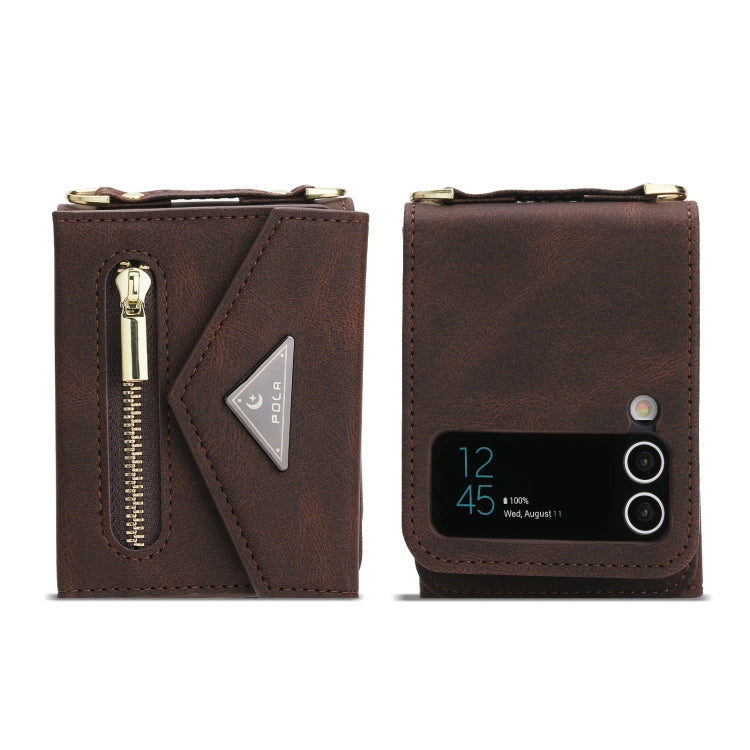 For Samsung Galaxy Z Flip4 POLA Skin Feel Multi-Card Slots Zipper Wallet Phone Case