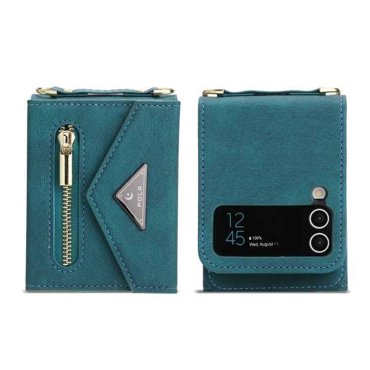 For Samsung Galaxy Z Flip4 POLA Skin Feel Multi-Card Slots Zipper Wallet Phone Case
