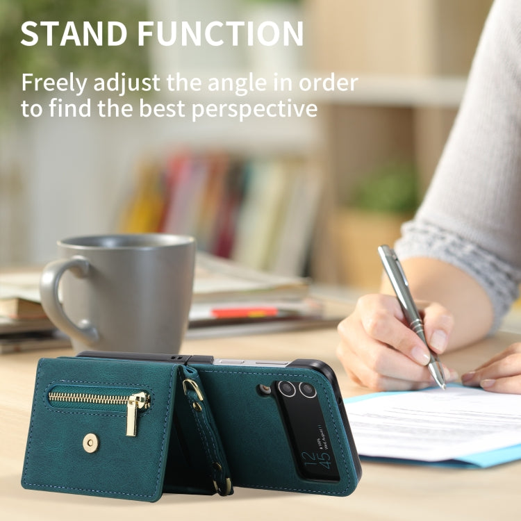 For Samsung Galaxy Z Flip4 POLA Skin Feel Multi-Card Slots Zipper Wallet Phone Case
