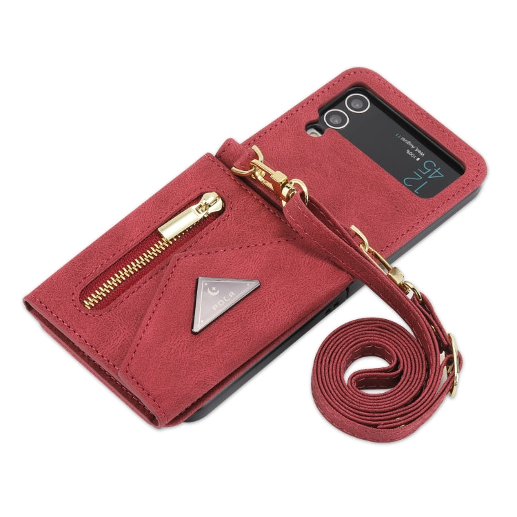 For Samsung Galaxy Z Flip4 POLA Skin Feel Multi-Card Slots Zipper Wallet Phone Case