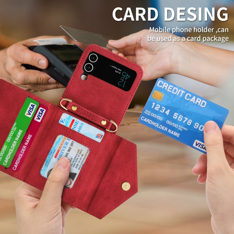 For Samsung Galaxy Z Flip4 POLA Skin Feel Multi-Card Slots Zipper Wallet Phone Case