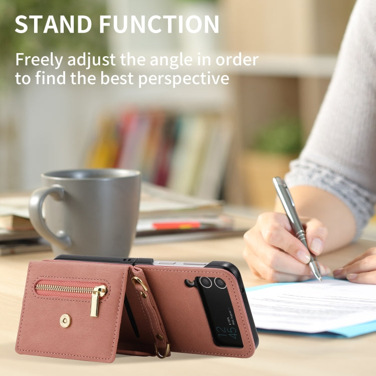 For Samsung Galaxy Z Flip4 POLA Skin Feel Multi-Card Slots Zipper Wallet Phone Case