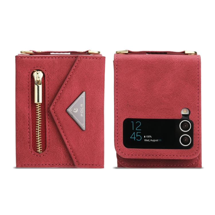 For Samsung Galaxy Z Flip3 POLA Skin Feel Multi-Card Slots Zipper Wallet Phone Case