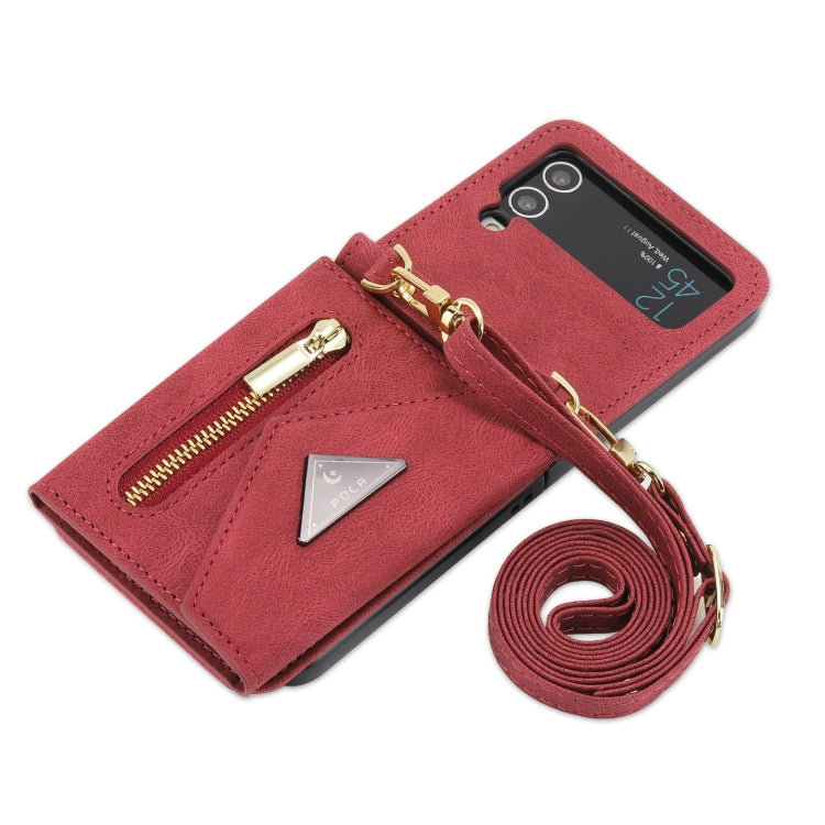 For Samsung Galaxy Z Flip3 POLA Skin Feel Multi-Card Slots Zipper Wallet Phone Case