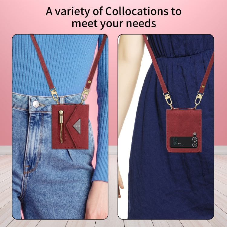 For Samsung Galaxy Z Flip3 POLA Skin Feel Multi-Card Slots Zipper Wallet Phone Case