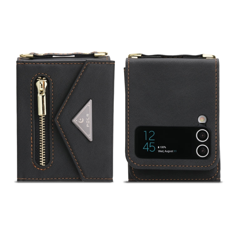 For Samsung Galaxy Z Flip3 POLA Skin Feel Multi-Card Slots Zipper Wallet Phone Case
