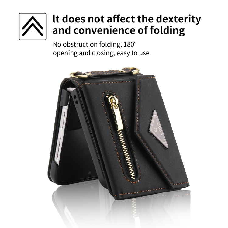For Samsung Galaxy Z Flip3 POLA Skin Feel Multi-Card Slots Zipper Wallet Phone Case