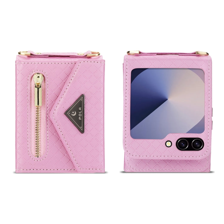 For Samsung Galaxy Z Flip6 POLA Grid Texture Multi-Card Slots Zipper Wallet Phone Case