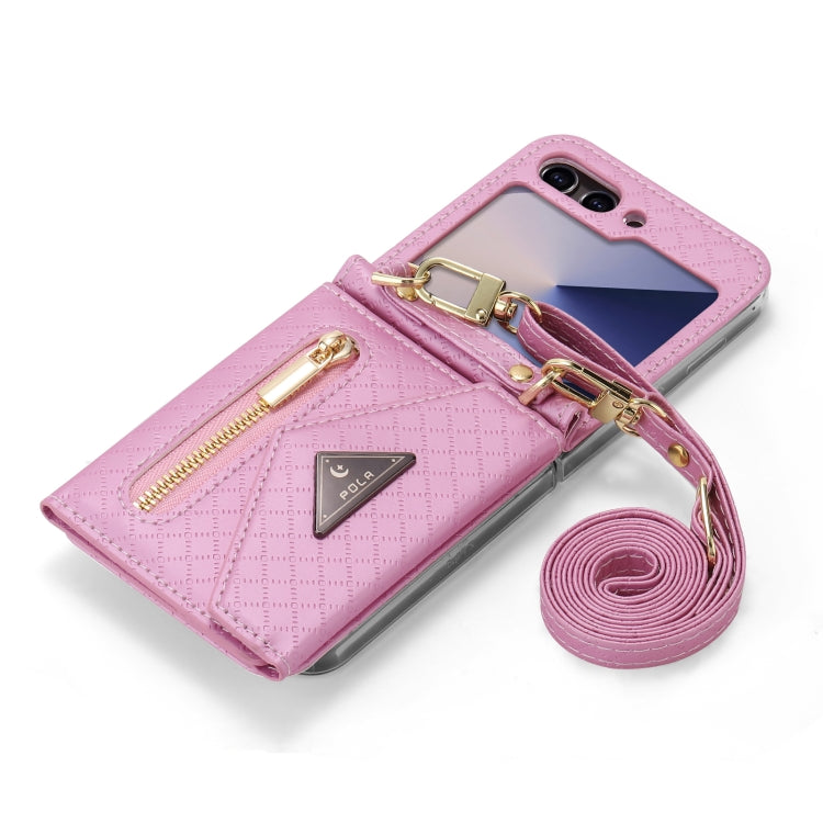 For Samsung Galaxy Z Flip6 POLA Grid Texture Multi-Card Slots Zipper Wallet Phone Case