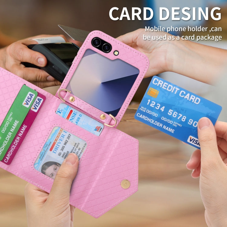 For Samsung Galaxy Z Flip6 POLA Grid Texture Multi-Card Slots Zipper Wallet Phone Case
