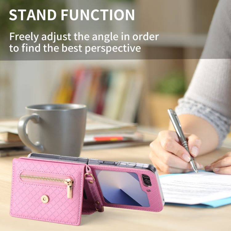 For Samsung Galaxy Z Flip6 POLA Grid Texture Multi-Card Slots Zipper Wallet Phone Case
