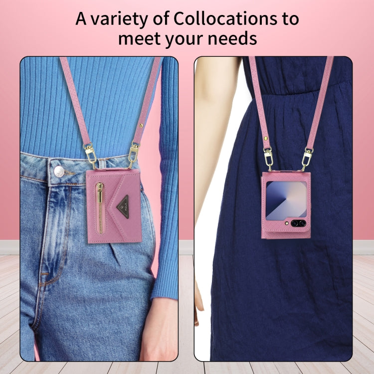 For Samsung Galaxy Z Flip6 POLA Grid Texture Multi-Card Slots Zipper Wallet Phone Case