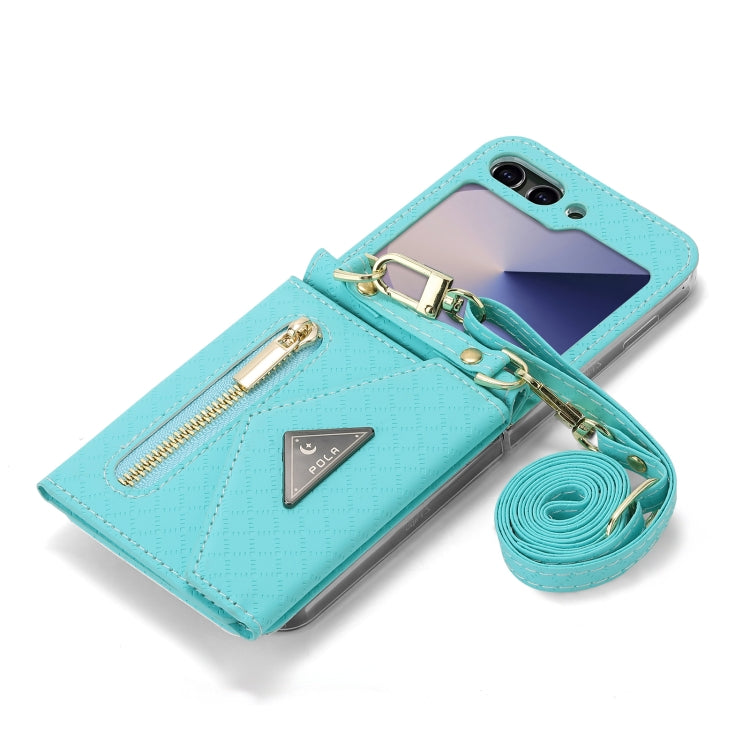 For Samsung Galaxy Z Flip6 POLA Grid Texture Multi-Card Slots Zipper Wallet Phone Case
