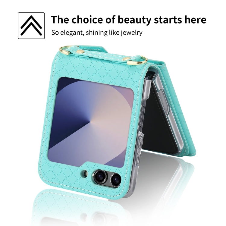 For Samsung Galaxy Z Flip6 POLA Grid Texture Multi-Card Slots Zipper Wallet Phone Case
