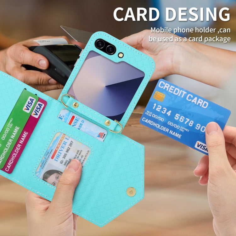 For Samsung Galaxy Z Flip6 POLA Grid Texture Multi-Card Slots Zipper Wallet Phone Case