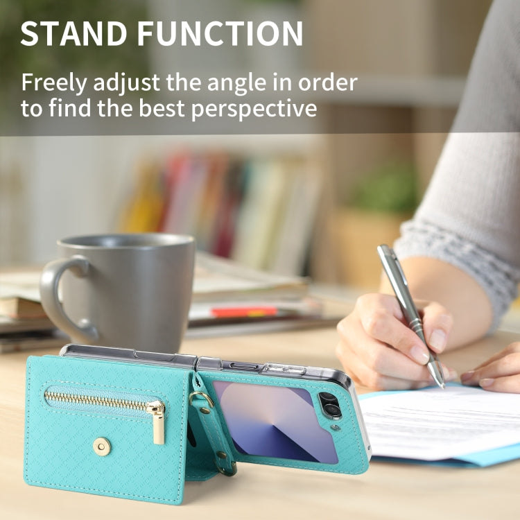 For Samsung Galaxy Z Flip6 POLA Grid Texture Multi-Card Slots Zipper Wallet Phone Case