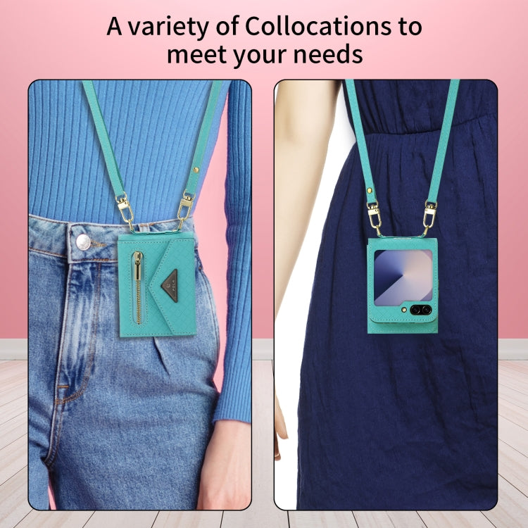 For Samsung Galaxy Z Flip6 POLA Grid Texture Multi-Card Slots Zipper Wallet Phone Case