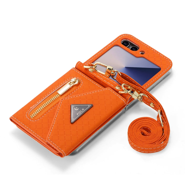 For Samsung Galaxy Z Flip6 POLA Grid Texture Multi-Card Slots Zipper Wallet Phone Case