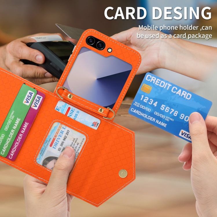 For Samsung Galaxy Z Flip6 POLA Grid Texture Multi-Card Slots Zipper Wallet Phone Case