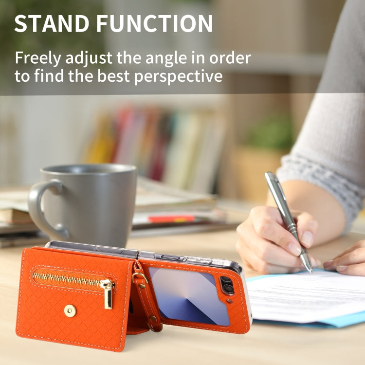 For Samsung Galaxy Z Flip6 POLA Grid Texture Multi-Card Slots Zipper Wallet Phone Case