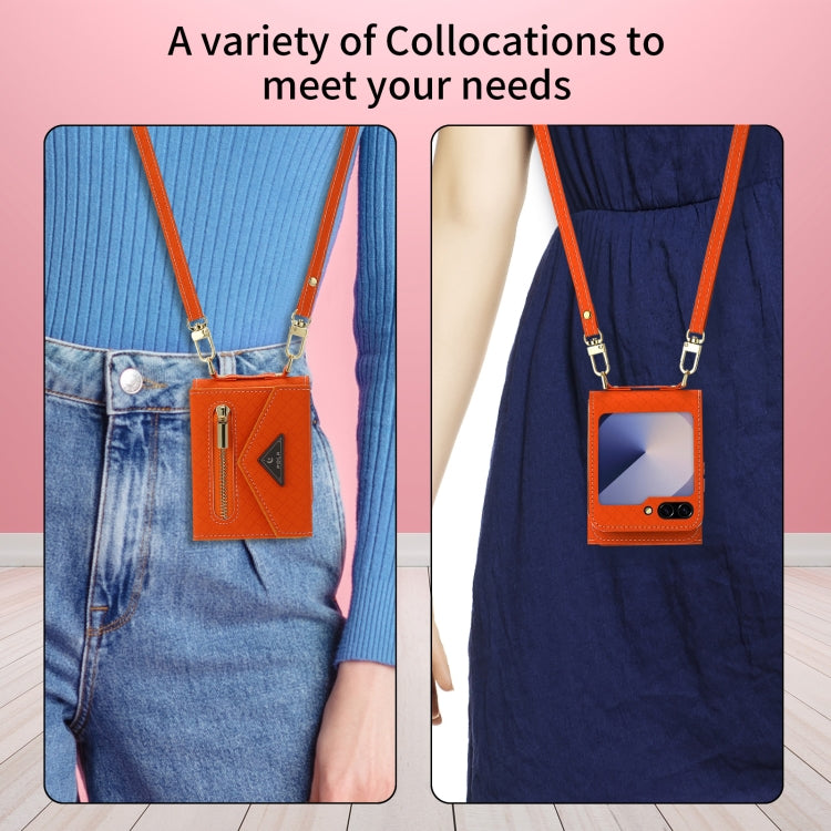 For Samsung Galaxy Z Flip6 POLA Grid Texture Multi-Card Slots Zipper Wallet Phone Case