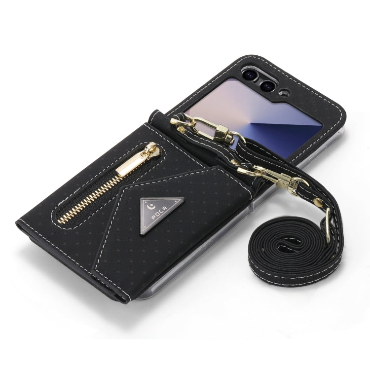 For Samsung Galaxy Z Flip6 POLA Grid Texture Multi-Card Slots Zipper Wallet Phone Case